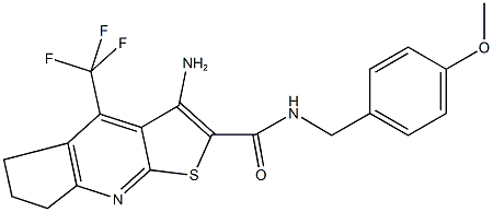 3-amino-N-(4-methoxybenzyl)-4-(trifluoromethyl)-6,7-dihydro-5H-cyclopenta[b]thieno[3,2-e]pyridine-2-carboxamide 结构式