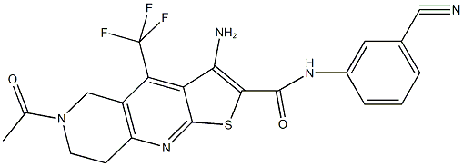 6-acetyl-3-amino-N-(3-cyanophenyl)-4-(trifluoromethyl)-5,6,7,8-tetrahydrothieno[2,3-b][1,6]naphthyridine-2-carboxamide 化学構造式