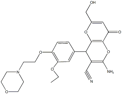 2-amino-4-{3-ethoxy-4-[2-(4-morpholinyl)ethoxy]phenyl}-6-(hydroxymethyl)-8-oxo-4,8-dihydropyrano[3,2-b]pyran-3-carbonitrile 结构式