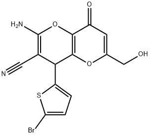 2-amino-4-(5-bromo-2-thienyl)-6-(hydroxymethyl)-8-oxo-4,8-dihydropyrano[3,2-b]pyran-3-carbonitrile 结构式