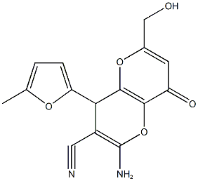 2-amino-6-(hydroxymethyl)-4-(5-methyl-2-furyl)-8-oxo-4,8-dihydropyrano[3,2-b]pyran-3-carbonitrile 结构式
