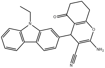 2-amino-4-(9-ethyl-9H-carbazol-2-yl)-5-oxo-5,6,7,8-tetrahydro-4H-chromene-3-carbonitrile Struktur