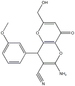 2-amino-6-(hydroxymethyl)-4-(3-methoxyphenyl)-8-oxo-4,8-dihydropyrano[3,2-b]pyran-3-carbonitrile 化学構造式