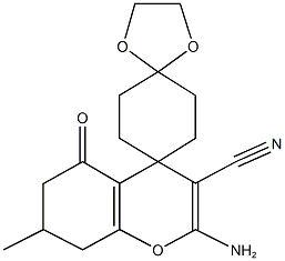 2-amino-7-methyl-5-oxo-5,6,7,8-tetrahydro-4H-chromene-3-carbonitrile-4-spiro-7'-  (1',4'-dioxaspiro[4.5]decane),664999-63-7,结构式