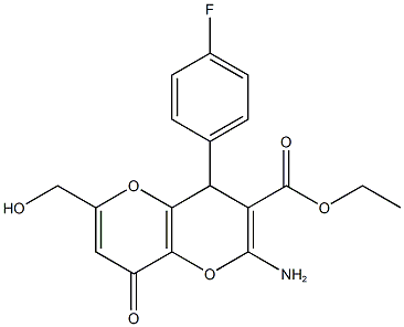 ethyl 2-amino-4-(4-fluorophenyl)-6-(hydroxymethyl)-8-oxo-4,8-dihydropyrano[3,2-b]pyran-3-carboxylate 化学構造式
