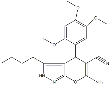 6-amino-3-butyl-4-(2,4,5-trimethoxyphenyl)-2,4-dihydropyrano[2,3-c]pyrazole-5-carbonitrile 化学構造式