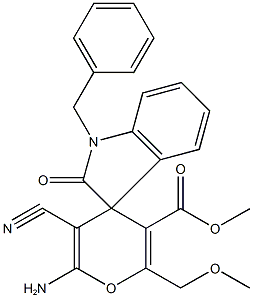 methyl 6-amino-5-cyano-2-(methoxymethyl)-4H-pyran-3-carboxylate-4-spiro-3'-(1'-benzyl-1',3'-dihydro-2'H-indol-2'-one) Structure