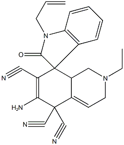 6-amino-2-ethyl-2,3,8,8a-tetrahydro-5,5,7(1H)-isoquinolinetricarbonitrile-8-spiro-3'-(1'-allyl-1',3'-dihydro-2'H-indol-2'-one) Structure