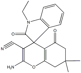 2-amino-7,7-dimethyl-5-oxo-5,6,7,8-tetrahydro-4H-chromene-3-carbonitrile-4-spiro-3'-(1'-ethyl-1',3'-dihydro-2'H-indol-2'-one) Structure