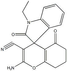 2-amino-5-oxo-5,6,7,8-tetrahydro-4H-chromene-3-carbonitrile-4-spiro-3'-(1'-ethyl-1',3'-dihydro-2'H-indol-2'-one) Structure