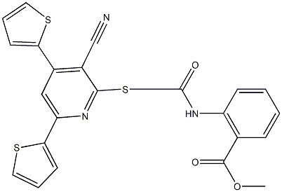 methyl 2-[({[3-cyano-4,6-di(2-thienyl)-2-pyridinyl]sulfanyl}acetyl)amino]benzoate 化学構造式