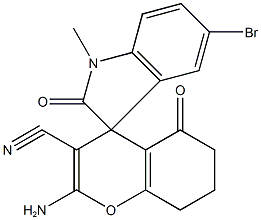 2-amino-5'-bromo-1'-methyl-2',5-dioxo-1',3',5,6,7,8-hexahydrospiro[4H-chromene-4,3'-(2'H)-indole]-3-carbonitrile 结构式