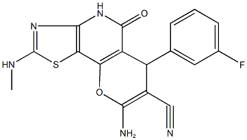 8-amino-6-(3-fluorophenyl)-2-(methylamino)-5-oxo-4,6-dihydro-5H-pyrano[2,3-d][1,3]thiazolo[4,5-b]pyridine-7-carbonitrile,665000-42-0,结构式