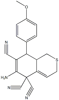 6-amino-8-(4-methoxyphenyl)-8,8a-dihydro-1H-isothiochromene-5,5,7(3H)-tricarbonitrile Structure