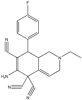 6-amino-2-ethyl-8-(4-fluorophenyl)-2,3,8,8a-tetrahydro-5,5,7(1H)-isoquinolinetricarbonitrile Struktur