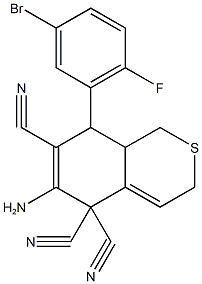 6-amino-8-(5-bromo-2-fluorophenyl)-8,8a-dihydro-1H-isothiochromene-5,5,7(3H)-tricarbonitrile 结构式