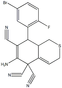 6-amino-8-(5-bromo-2-fluorophenyl)-8,8a-dihydro-1H-isothiochromene-5,5,7(3H)-tricarbonitrile,665000-56-6,结构式