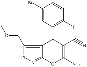 6-amino-4-(5-bromo-2-fluorophenyl)-3-(methoxymethyl)-2,4-dihydropyrano[2,3-c]pyrazole-5-carbonitrile 结构式