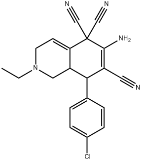 6-amino-8-(4-chlorophenyl)-2-ethyl-2,3,8,8a-tetrahydro-5,5,7(1H)-isoquinolinetricarbonitrile 结构式