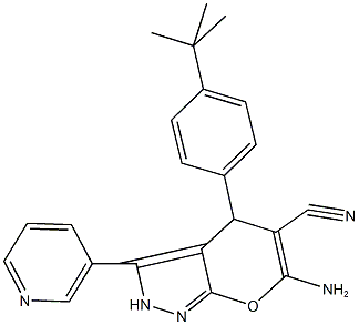 6-amino-4-(4-tert-butylphenyl)-3-(3-pyridinyl)-2,4-dihydropyrano[2,3-c]pyrazole-5-carbonitrile 化学構造式