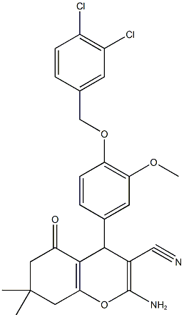 665001-05-8 2-amino-4-{4-[(3,4-dichlorobenzyl)oxy]-3-methoxyphenyl}-7,7-dimethyl-5-oxo-5,6,7,8-tetrahydro-4H-chromene-3-carbonitrile