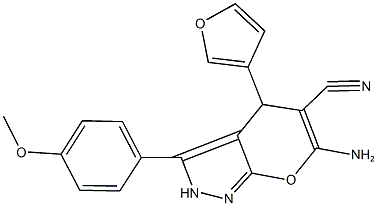 6-amino-4-(3-furyl)-3-(4-methoxyphenyl)-2,4-dihydropyrano[2,3-c]pyrazole-5-carbonitrile 结构式