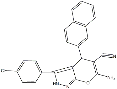 6-amino-3-(4-chlorophenyl)-4-(2-naphthyl)-2,4-dihydropyrano[2,3-c]pyrazole-5-carbonitrile,665001-14-9,结构式