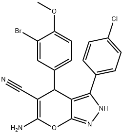 6-amino-4-(3-bromo-4-methoxyphenyl)-3-(4-chlorophenyl)-2,4-dihydropyrano[2,3-c]pyrazole-5-carbonitrile Structure