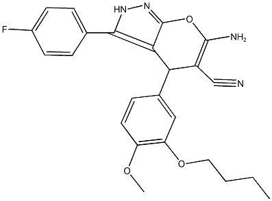 6-amino-4-(3-butoxy-4-methoxyphenyl)-3-(4-fluorophenyl)-2,4-dihydropyrano[2,3-c]pyrazole-5-carbonitrile Structure