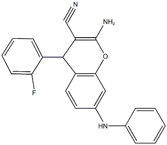 2-amino-7-anilino-4-(2-fluorophenyl)-4H-chromene-3-carbonitrile 结构式