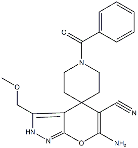 6-amino-3-(methoxymethyl)-2,4-dihydropyrano[2,3-c]pyrazole-5-carbonitrile-4-spiro-4'-(1'-benzoylpiperidine) Structure