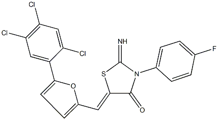 3-(4-fluorophenyl)-2-imino-5-{[5-(2,4,5-trichlorophenyl)-2-furyl]methylene}-1,3-thiazolidin-4-one 化学構造式
