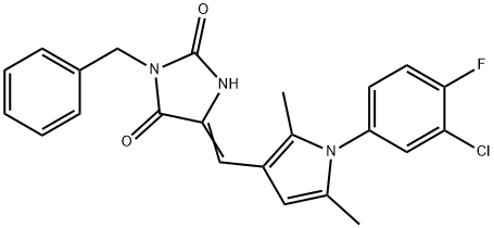 3-benzyl-5-{[1-(3-chloro-4-fluorophenyl)-2,5-dimethyl-1H-pyrrol-3-yl]methylene}-2,4-imidazolidinedione Struktur
