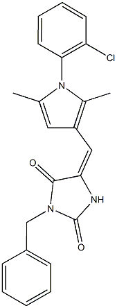 3-benzyl-5-{[1-(2-chlorophenyl)-2,5-dimethyl-1H-pyrrol-3-yl]methylene}-2,4-imidazolidinedione 结构式