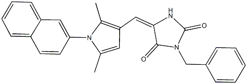 3-benzyl-5-{[2,5-dimethyl-1-(2-naphthyl)-1H-pyrrol-3-yl]methylene}-2,4-imidazolidinedione Struktur