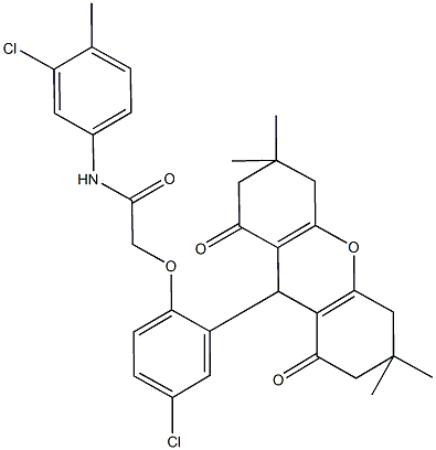 N-(3-chloro-4-methylphenyl)-2-[4-chloro-2-(3,3,6,6-tetramethyl-1,8-dioxo-2,3,4,5,6,7,8,9-octahydro-1H-xanthen-9-yl)phenoxy]acetamide 结构式