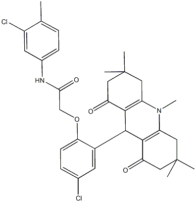 N-(3-chloro-4-methylphenyl)-2-[4-chloro-2-(3,3,6,6,10-pentamethyl-1,8-dioxo-1,2,3,4,5,6,7,8,9,10-decahydro-9-acridinyl)phenoxy]acetamide Struktur
