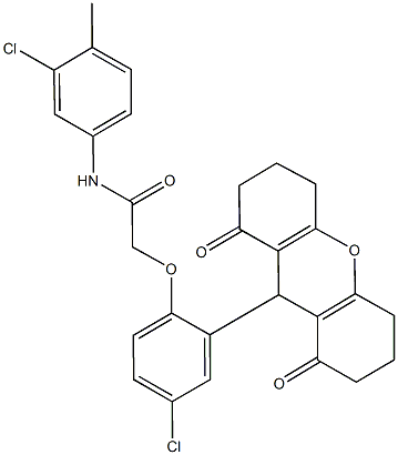 2-[4-chloro-2-(1,8-dioxo-2,3,4,5,6,7,8,9-octahydro-1H-xanthen-9-yl)phenoxy]-N-(3-chloro-4-methylphenyl)acetamide,665007-02-3,结构式