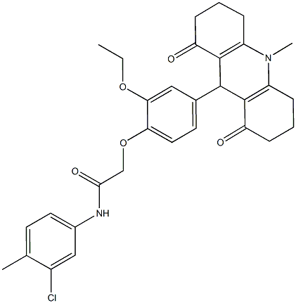 665007-03-4 N-(3-chloro-4-methylphenyl)-2-[2-ethoxy-4-(10-methyl-1,8-dioxo-1,2,3,4,5,6,7,8,9,10-decahydro-9-acridinyl)phenoxy]acetamide