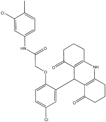 2-[4-chloro-2-(1,8-dioxo-1,2,3,4,5,6,7,8,9,10-decahydro-9-acridinyl)phenoxy]-N-(3-chloro-4-methylphenyl)acetamide Structure