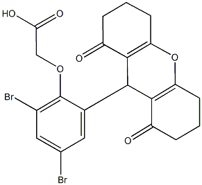 [2,4-dibromo-6-(1,8-dioxo-2,3,4,5,6,7,8,9-octahydro-1H-xanthen-9-yl)phenoxy]acetic acid 化学構造式