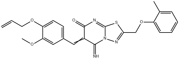 6-[4-(allyloxy)-3-methoxybenzylidene]-5-imino-2-[(2-methylphenoxy)methyl]-5,6-dihydro-7H-[1,3,4]thiadiazolo[3,2-a]pyrimidin-7-one Struktur