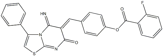 4-[(5-imino-7-oxo-3-phenyl-5H-[1,3]thiazolo[3,2-a]pyrimidin-6(7H)-ylidene)methyl]phenyl 2-fluorobenzoate Structure