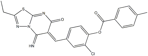 2-chloro-4-[(2-ethyl-5-imino-7-oxo-5H-[1,3,4]thiadiazolo[3,2-a]pyrimidin-6(7H)-ylidene)methyl]phenyl 4-methylbenzoate Structure
