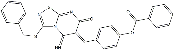 4-[(3-(benzylsulfanyl)-5-imino-7-oxo-5H-[1,2,4]thiadiazolo[4,5-a]pyrimidin-6(7H)-ylidene)methyl]phenyl benzoate,665007-54-5,结构式