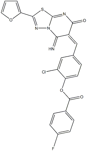 2-chloro-4-[(2-(2-furyl)-5-imino-7-oxo-5H-[1,3,4]thiadiazolo[3,2-a]pyrimidin-6(7H)-ylidene)methyl]phenyl 4-fluorobenzoate,665007-57-8,结构式