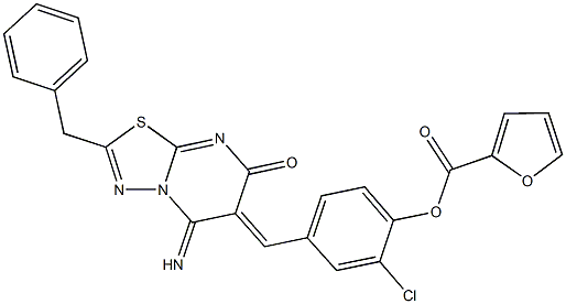 4-[(2-benzyl-5-imino-7-oxo-5H-[1,3,4]thiadiazolo[3,2-a]pyrimidin-6(7H)-ylidene)methyl]-2-chlorophenyl 2-furoate,665007-58-9,结构式