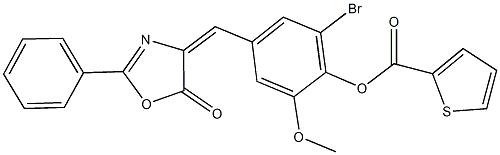 2-bromo-6-methoxy-4-[(5-oxo-2-phenyl-1,3-oxazol-4(5H)-ylidene)methyl]phenyl 2-thiophenecarboxylate,665007-63-6,结构式
