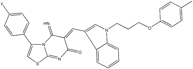 3-(4-fluorophenyl)-5-imino-6-({1-[3-(4-methylphenoxy)propyl]-1H-indol-3-yl}methylene)-5,6-dihydro-7H-[1,3]thiazolo[3,2-a]pyrimidin-7-one,665007-73-8,结构式