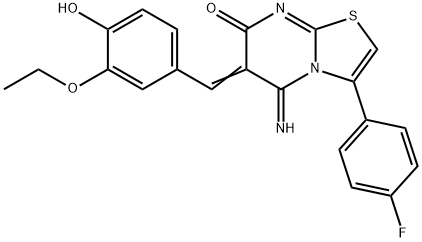 6-(3-ethoxy-4-hydroxybenzylidene)-3-(4-fluorophenyl)-5-imino-5,6-dihydro-7H-[1,3]thiazolo[3,2-a]pyrimidin-7-one,665007-94-3,结构式